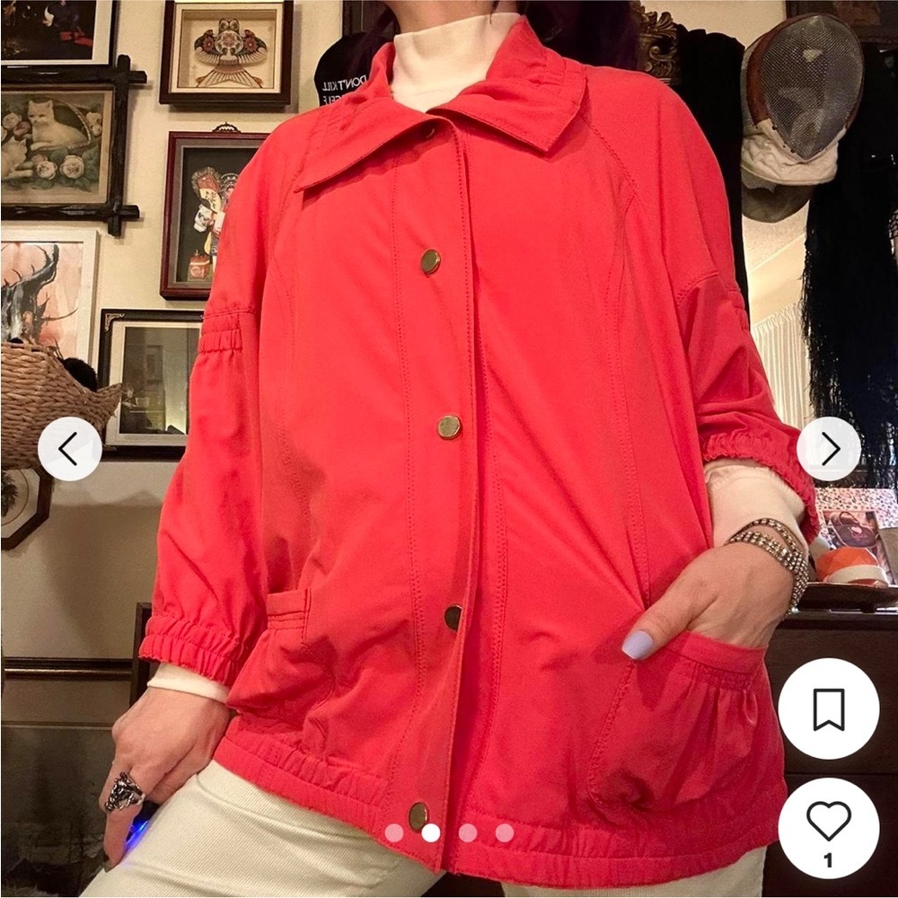 Chico’s Chico’s Zenergy Snap Front Lightweight Red Windbreaker Pockets size 12